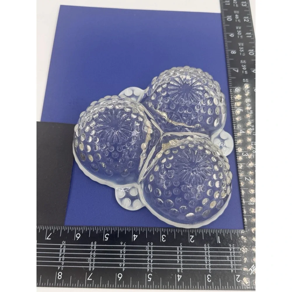 Anchor Hocking Candy Dish Hobnail Opalescent Moonstone Glass 3 Section 6.5